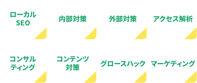 ローカルSEO、内部対策、外部対策、アクセス解析、コンサルティング、コンテンツ対策、グロースハック、マーケティング